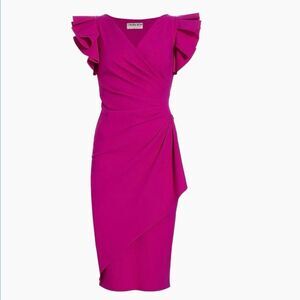NWT Chiara Boni Beaurisse Ruffled Sheath Dress Purple Size 12 $750.00 Italy